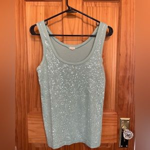 J Crew Women’s Sequin Tourquise Tank Top. Size Small.